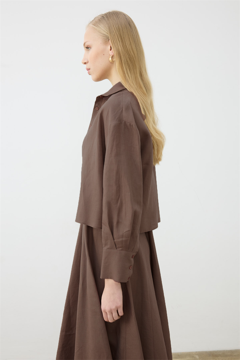 CLARA %100 LINEN SLEEVELESS FITTED DRESS ETOUPE