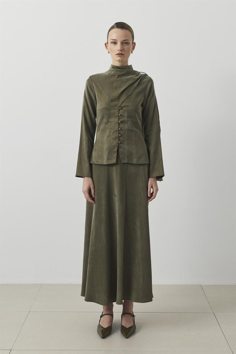 DANTE LYOCELL ŞAL DETAYLI BRİT ETEKLİ TAKIM HAKİ