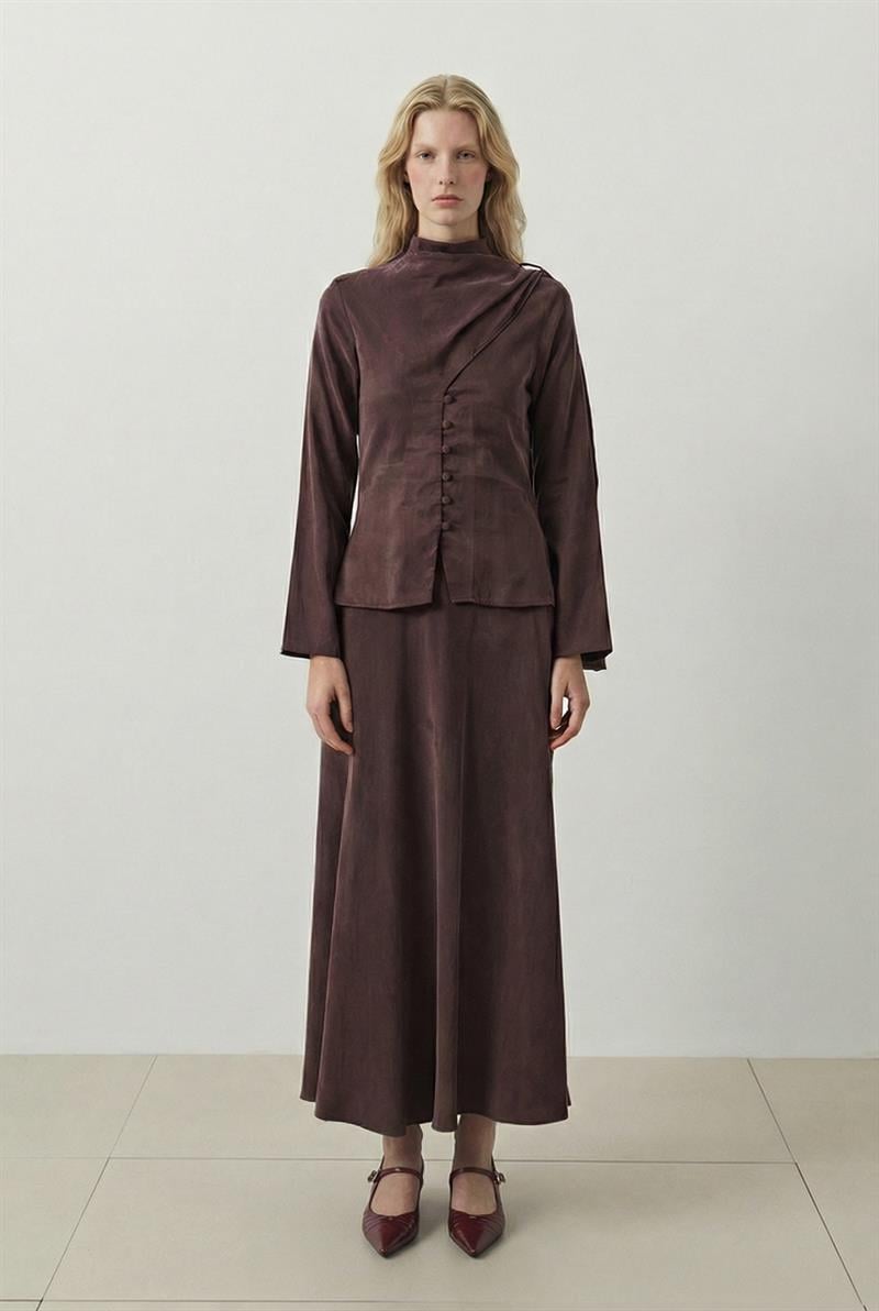 DANTE LYOCELL ŞAL DETAYLI BRİT ETEKLİ TAKIM BORDO