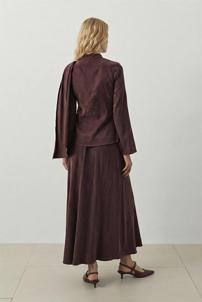 DANTE LYOCELL ŞAL DETAYLI BRİT ETEKLİ TAKIM BORDO