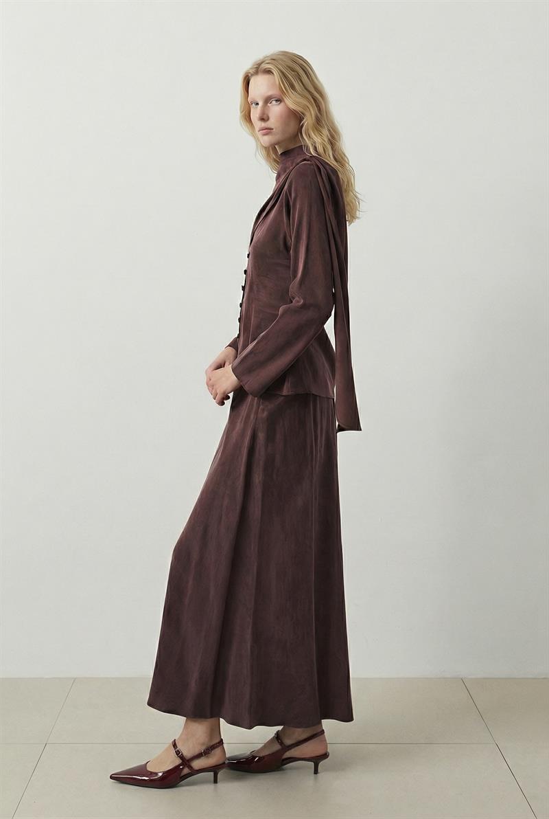 DANTE LYOCELL ŞAL DETAYLI BRİT ETEKLİ TAKIM BORDO