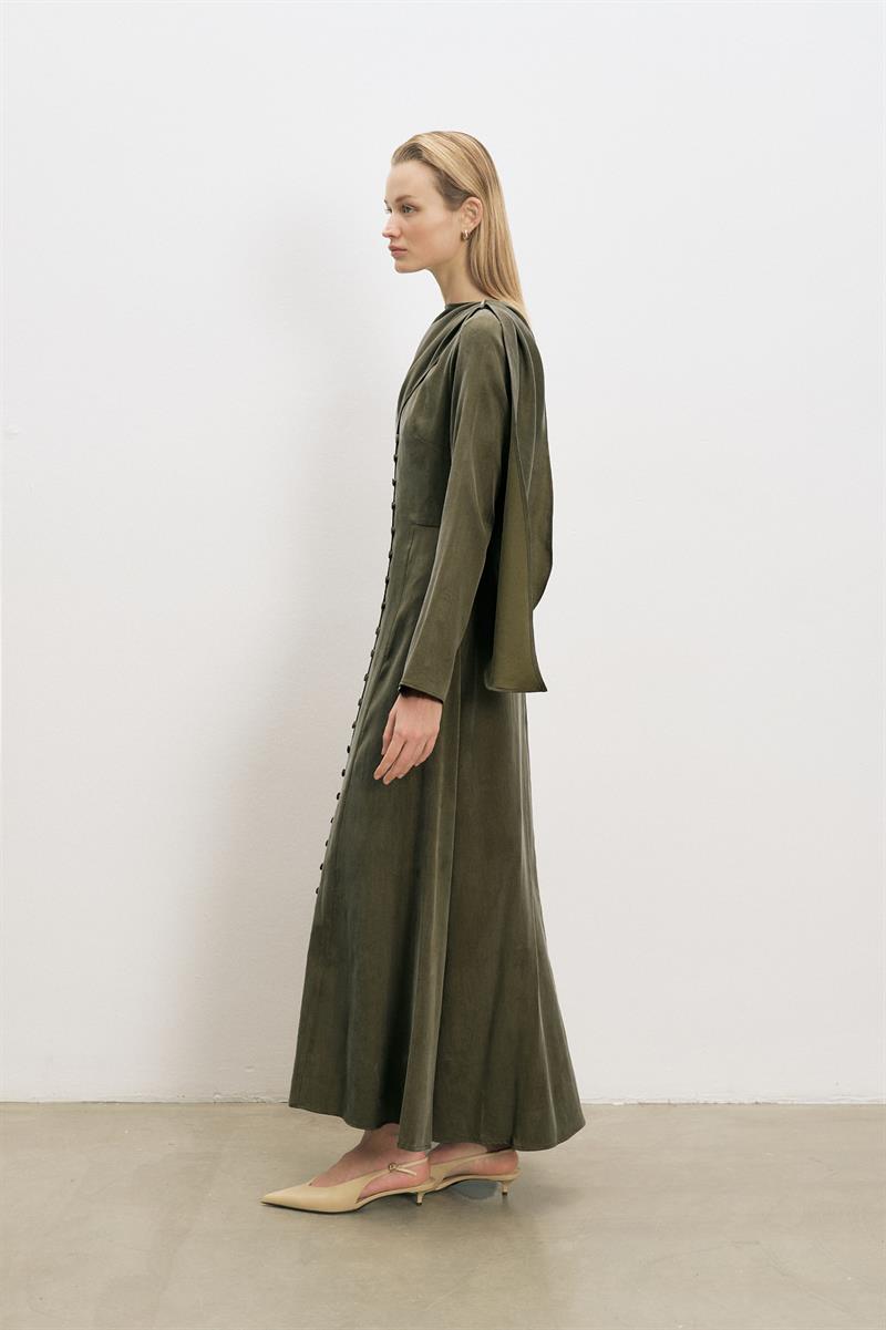 DANTE LYOCELL ŞAL DETAYLI BRİTLİ ELBİSE HAKİ