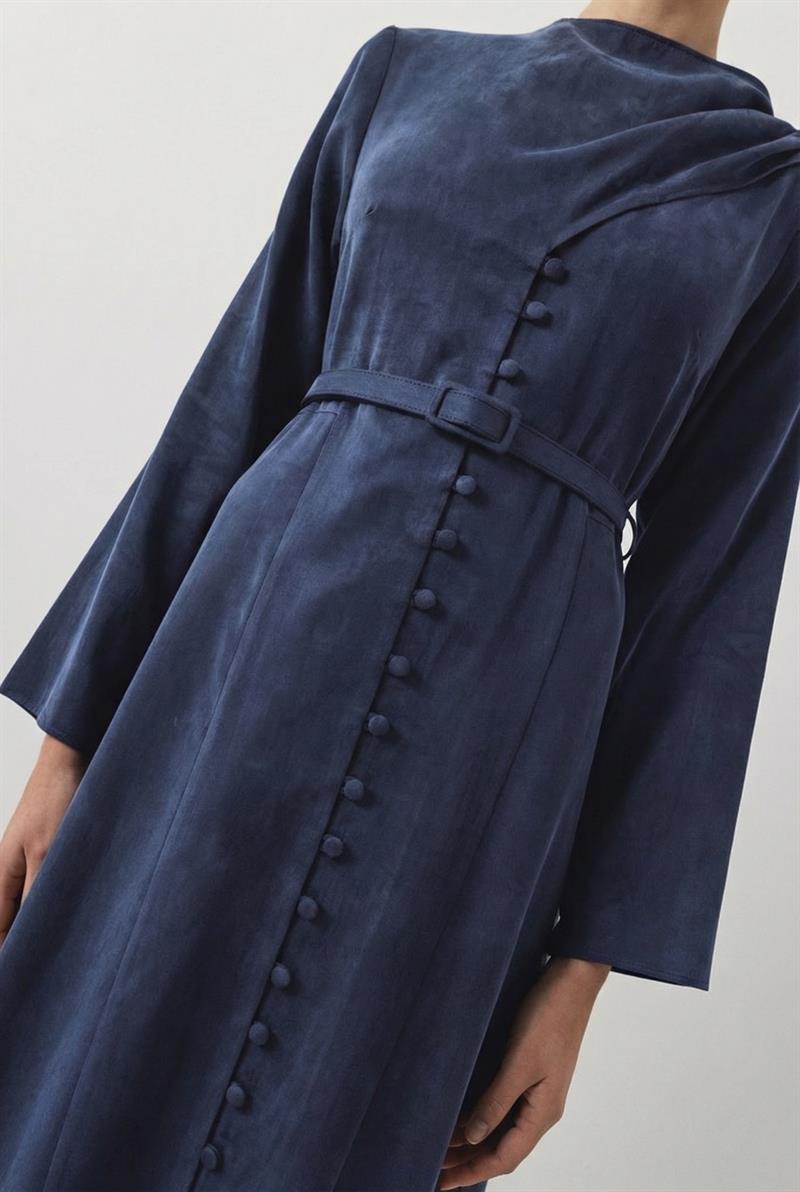 DANTE LYOCELL ŞAL DETAYLI BRİTLİ ELBİSE LACİVERT