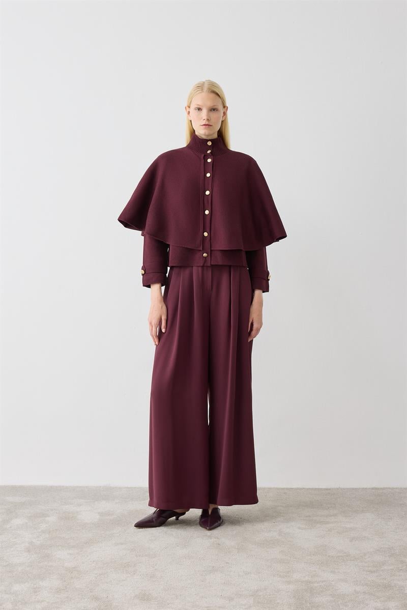 DAPHNE ÇELİK ÖRME TRİKO PELERİN KAP BORDO