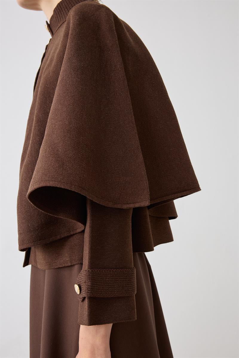 DAPHNE ÇELİK ÖRME TRİKO PELERİN KAP KAHVE