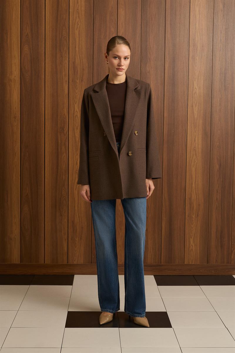 DAPHNE DOKULU BLAZER CEKET KAHVE