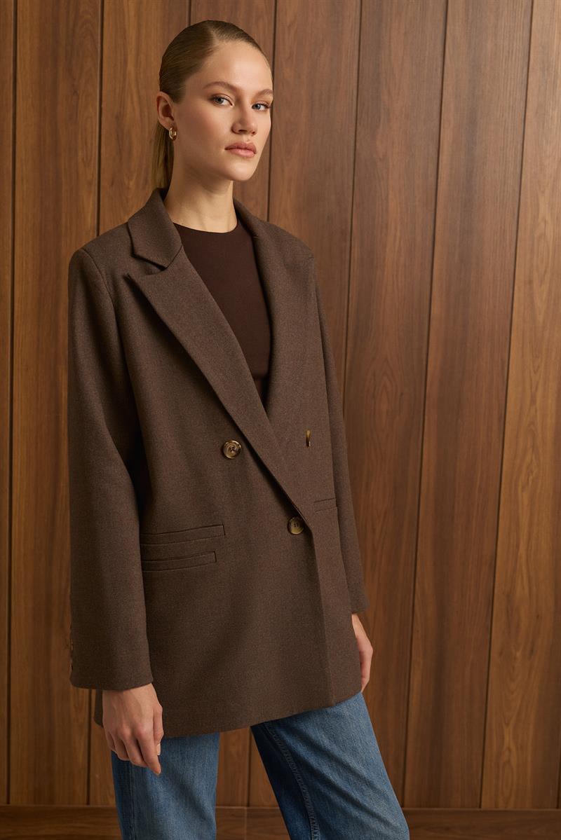 DAPHNE DOKULU BLAZER CEKET KAHVE