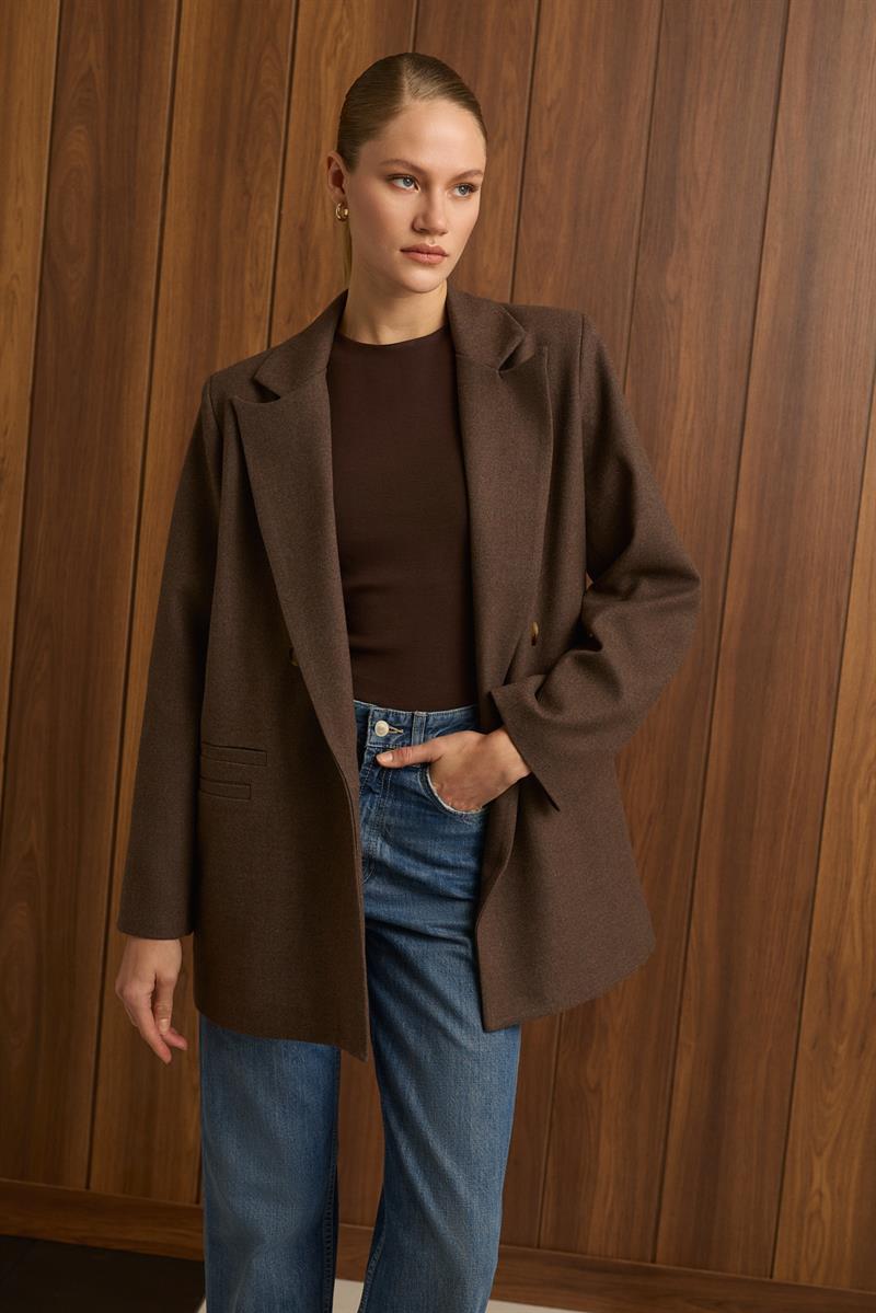 DAPHNE DOKULU BLAZER CEKET KAHVE