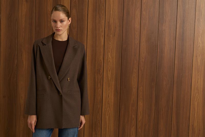 DAPHNE DOKULU BLAZER CEKET KAHVE