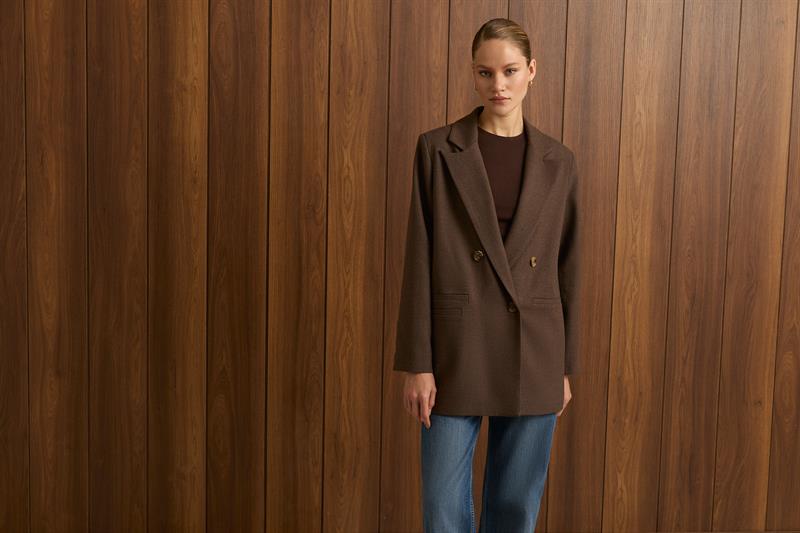 DAPHNE DOKULU BLAZER CEKET KAHVE
