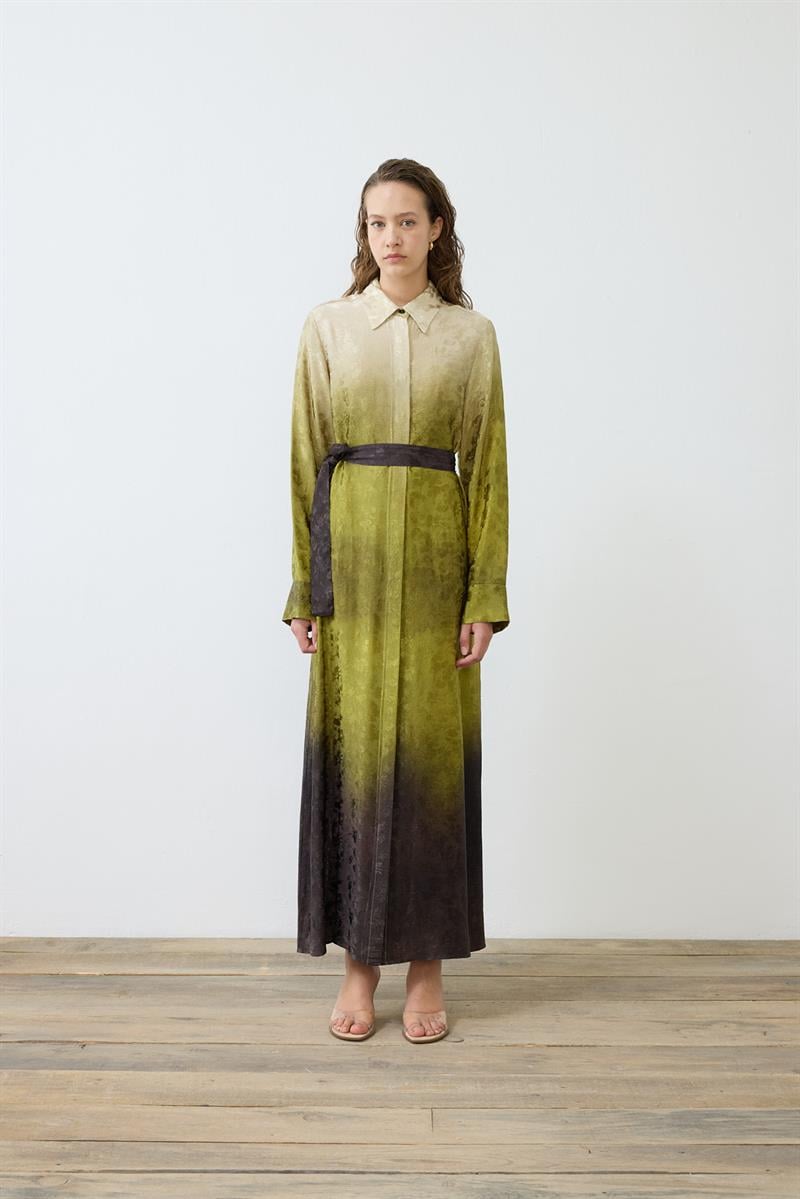 OMBRE RAYON VISCOSE SHIRT DRESS GREEN