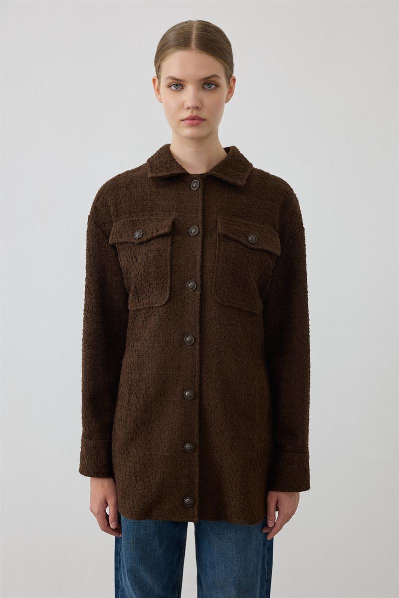 DORA CEP DETAYLI TUVİT CEKET KAHVE