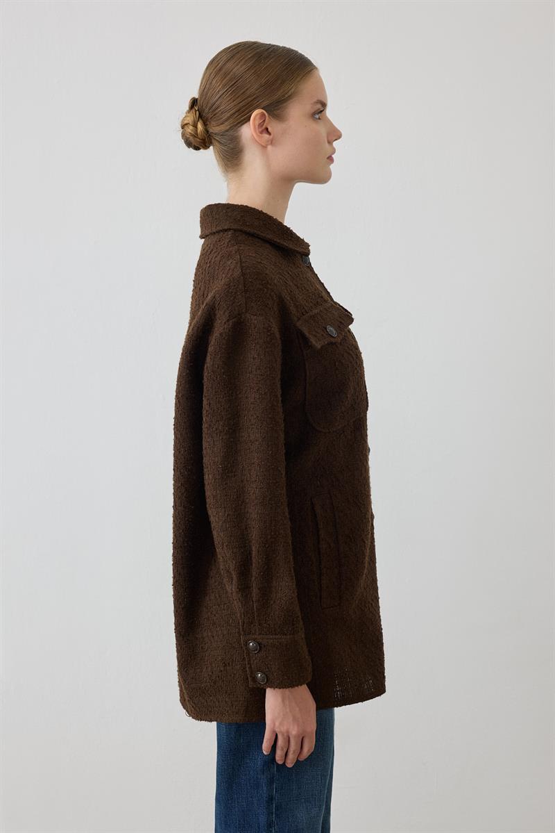 DORA CEP DETAYLI TUVİT CEKET KAHVE