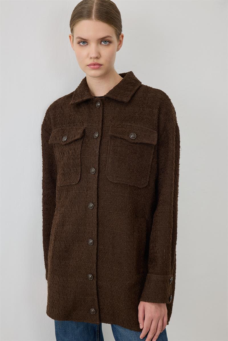 DORA CEP DETAYLI TUVİT CEKET KAHVE