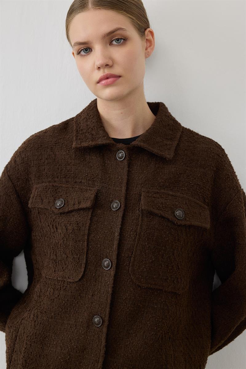 DORA CEP DETAYLI TUVİT CEKET KAHVE