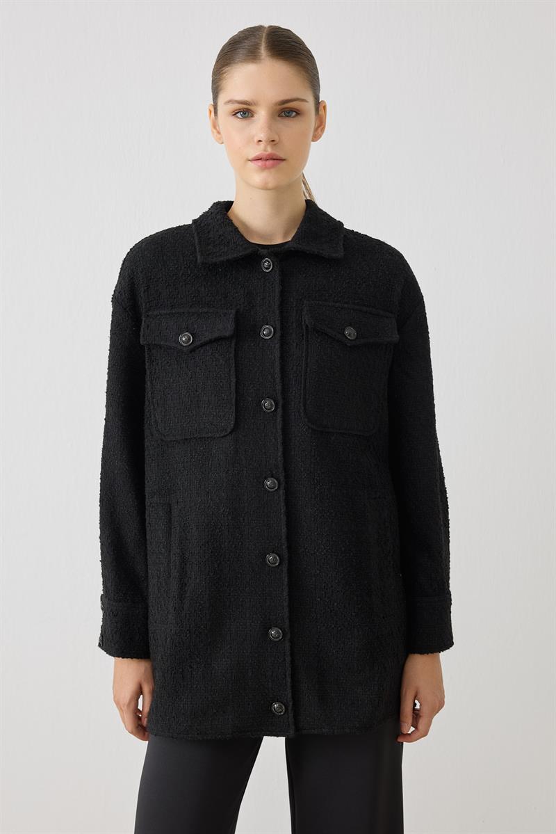 DORA CEP DETAYLI TUVİT CEKET SİYAH