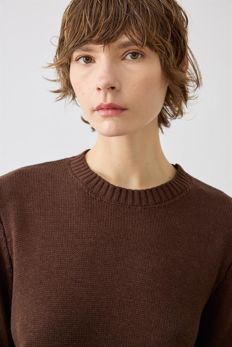 DORA PAMUK TRİKO KAZAK KAHVE