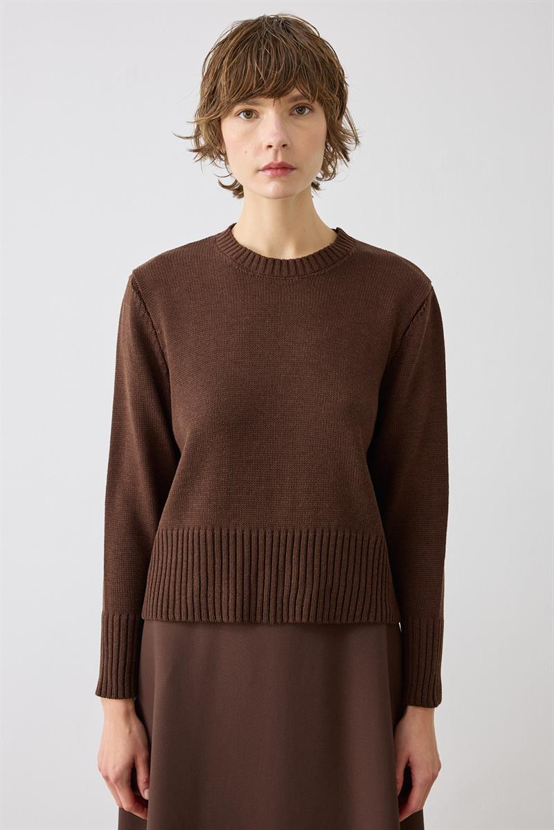 DORA PAMUK TRİKO KAZAK KAHVE