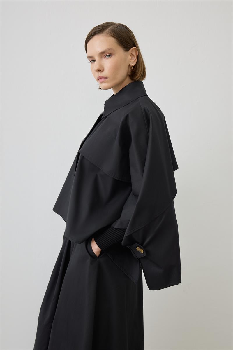 DORA PELERİN TRENÇKOT SİYAH