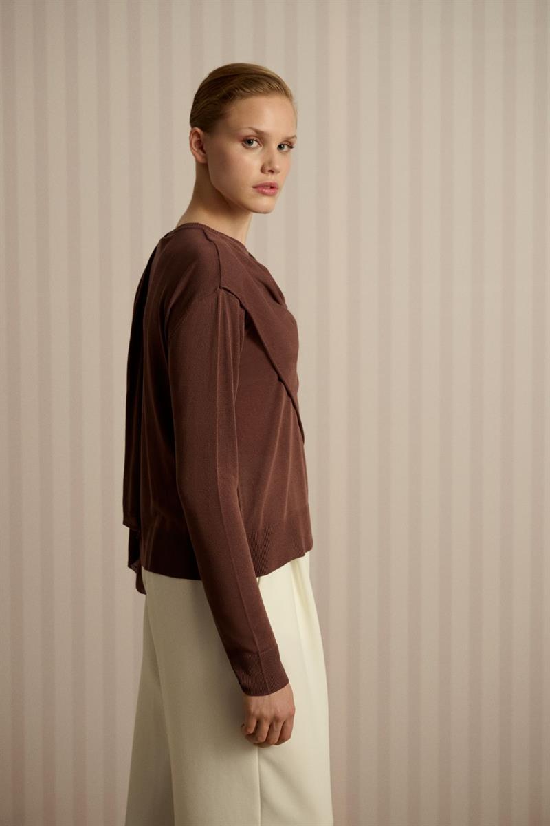 DOREN ŞAL DETAYLI TRİKO MERSERİZE HIRKA KAHVERENGİ