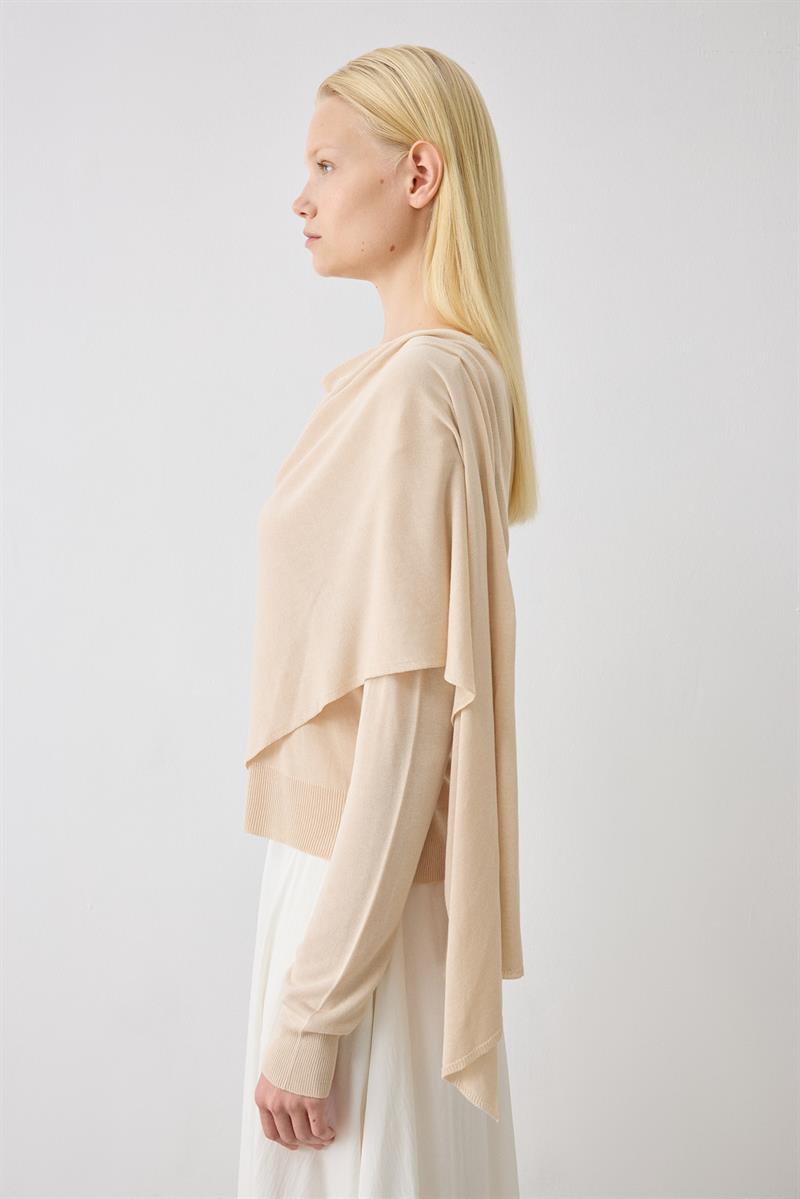 DOREN ŞAL DETAYLI TRİKO MERSERİZE HIRKA BEJ