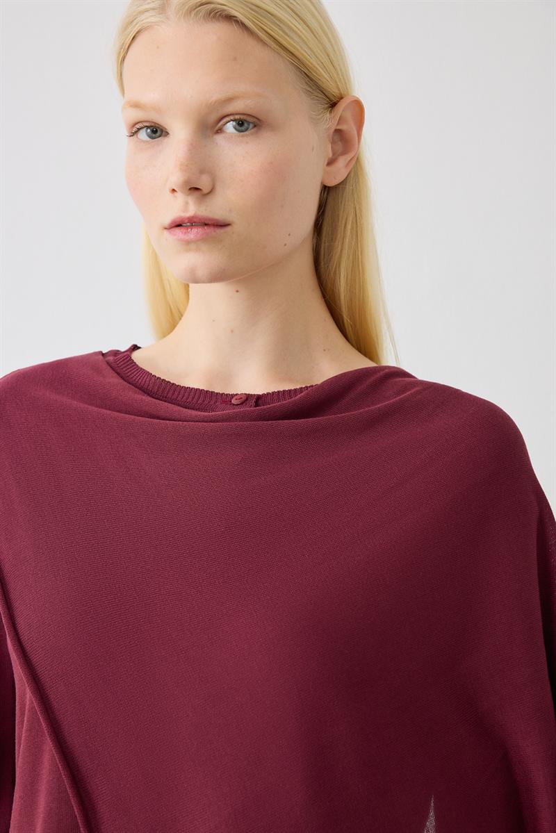 DOREN ŞAL DETAYLI TRİKO MERSERİZE HIRKA BORDO