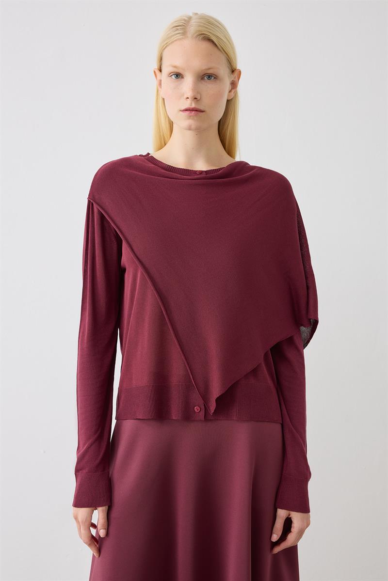 DOREN ŞAL DETAYLI TRİKO MERSERİZE HIRKA BORDO