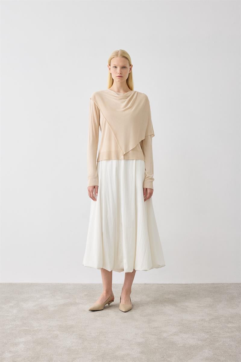 DOREN ŞAL DETAYLI TRİKO MERSERİZE HIRKA BEJ