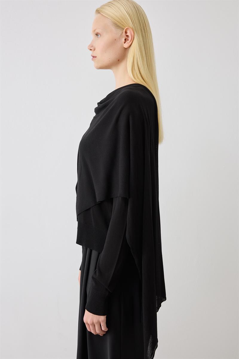 DOREN SHAWL DETAIL MERCERIZED KNIT CARDIGAN BLACK