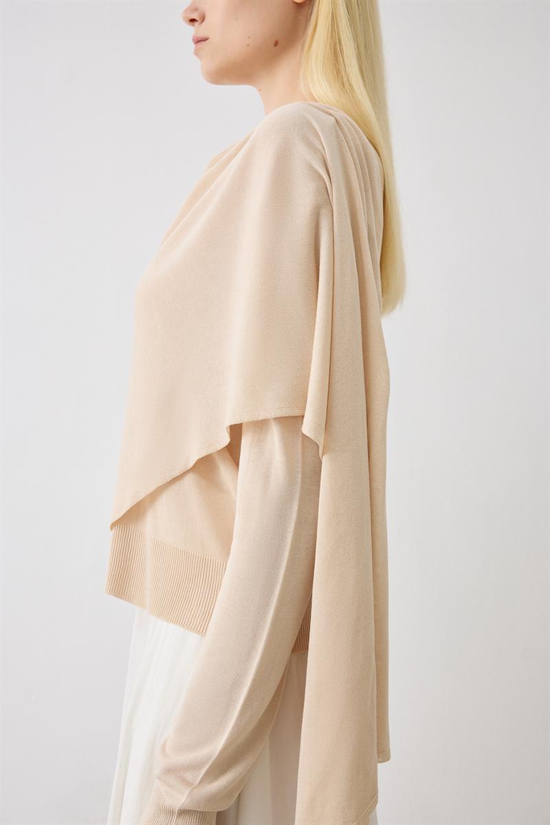 DOREN ŞAL DETAYLI TRİKO MERSERİZE HIRKA BEJ