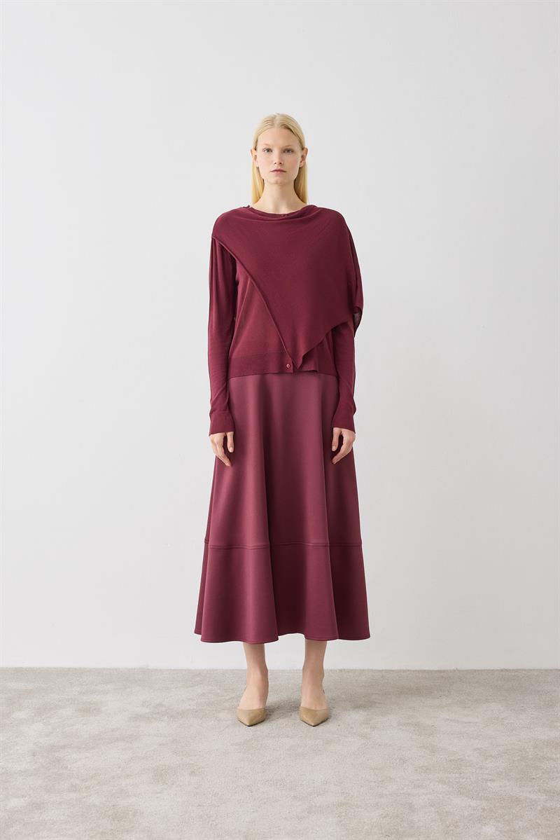 DOREN ŞAL DETAYLI TRİKO MERSERİZE HIRKA BORDO