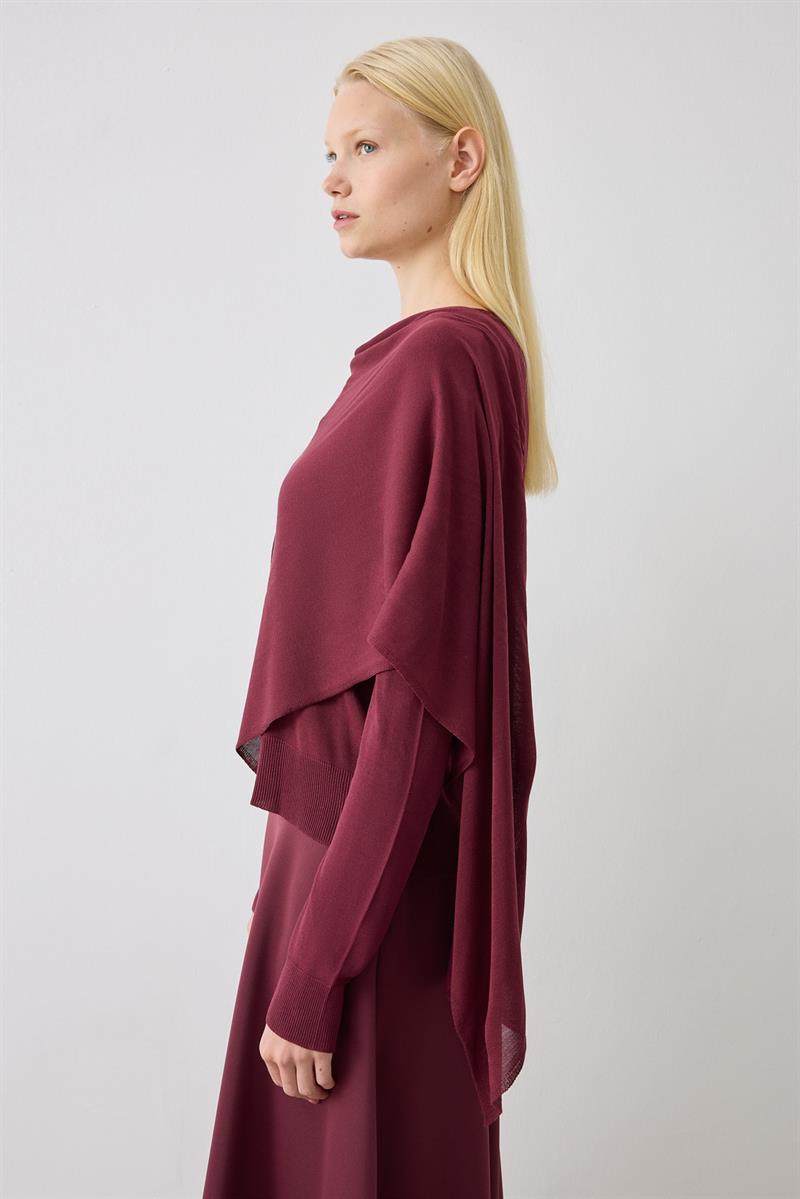 DOREN ŞAL DETAYLI TRİKO MERSERİZE HIRKA BORDO