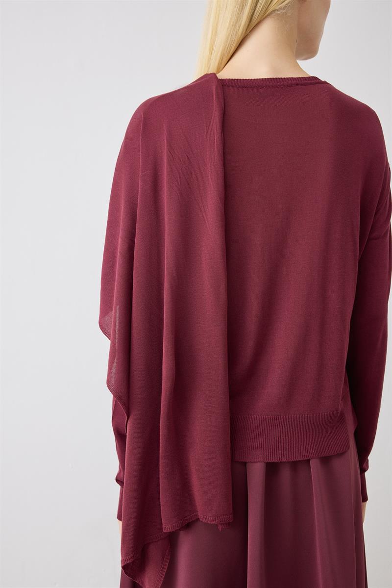 DOREN ŞAL DETAYLI TRİKO MERSERİZE HIRKA BORDO