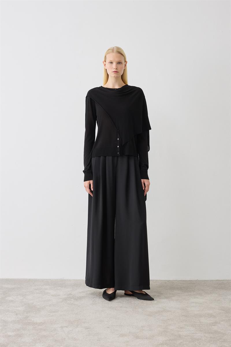 DOREN SHAWL DETAIL MERCERIZED KNIT CARDIGAN BLACK