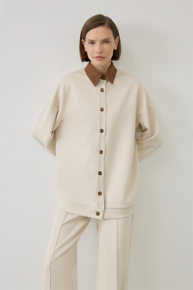 DOREN YAKA GARNI DETAYLI TAKIM BEJ