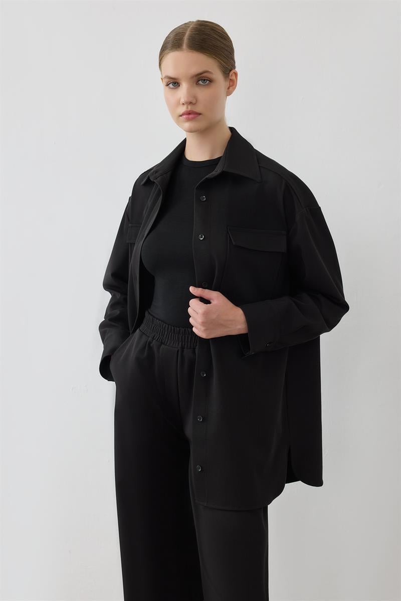 ELIZA POCKET SHIRT PANTS SET BLACK