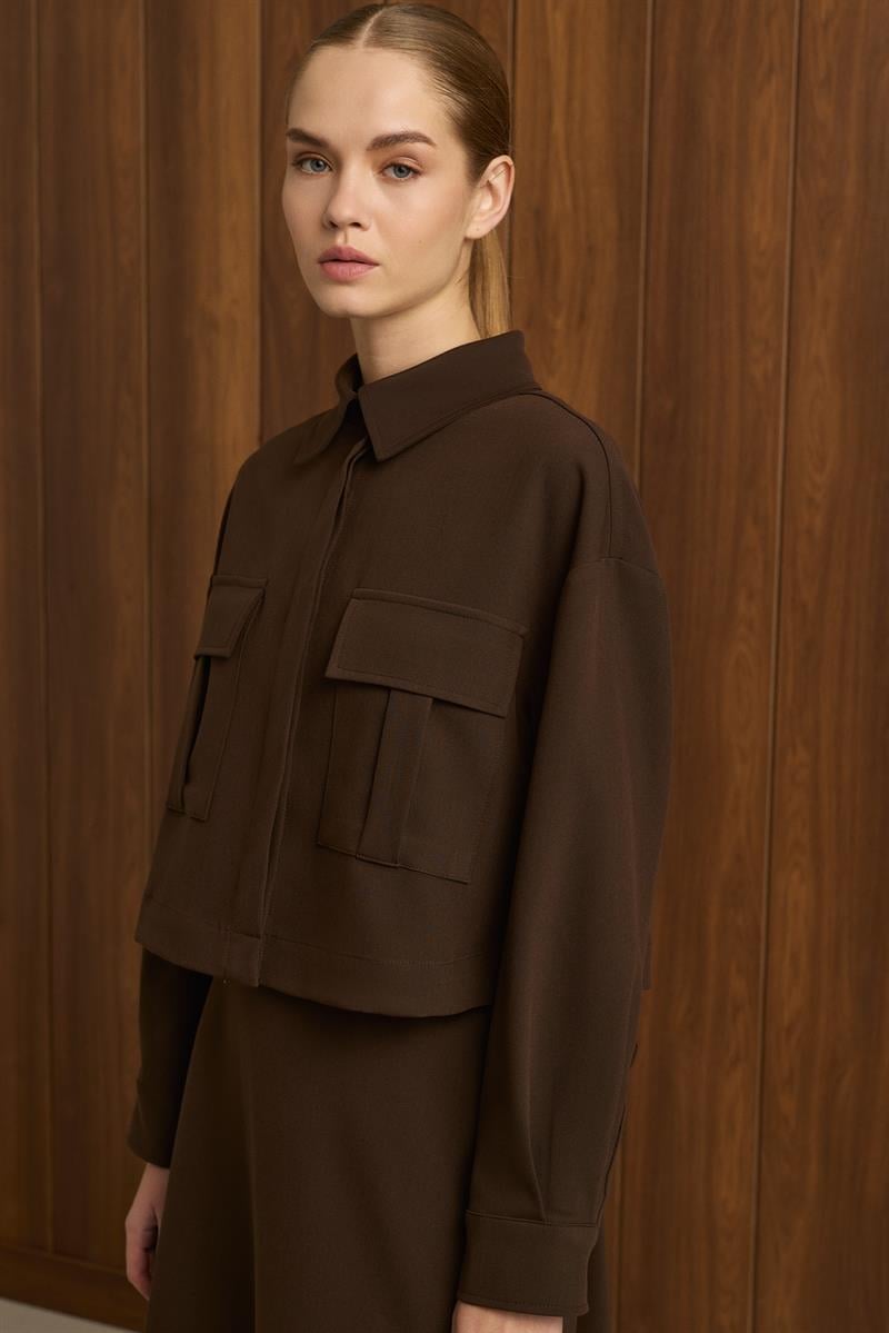 ELİZA CEPLİ KISA GÖMLEK KAHVE