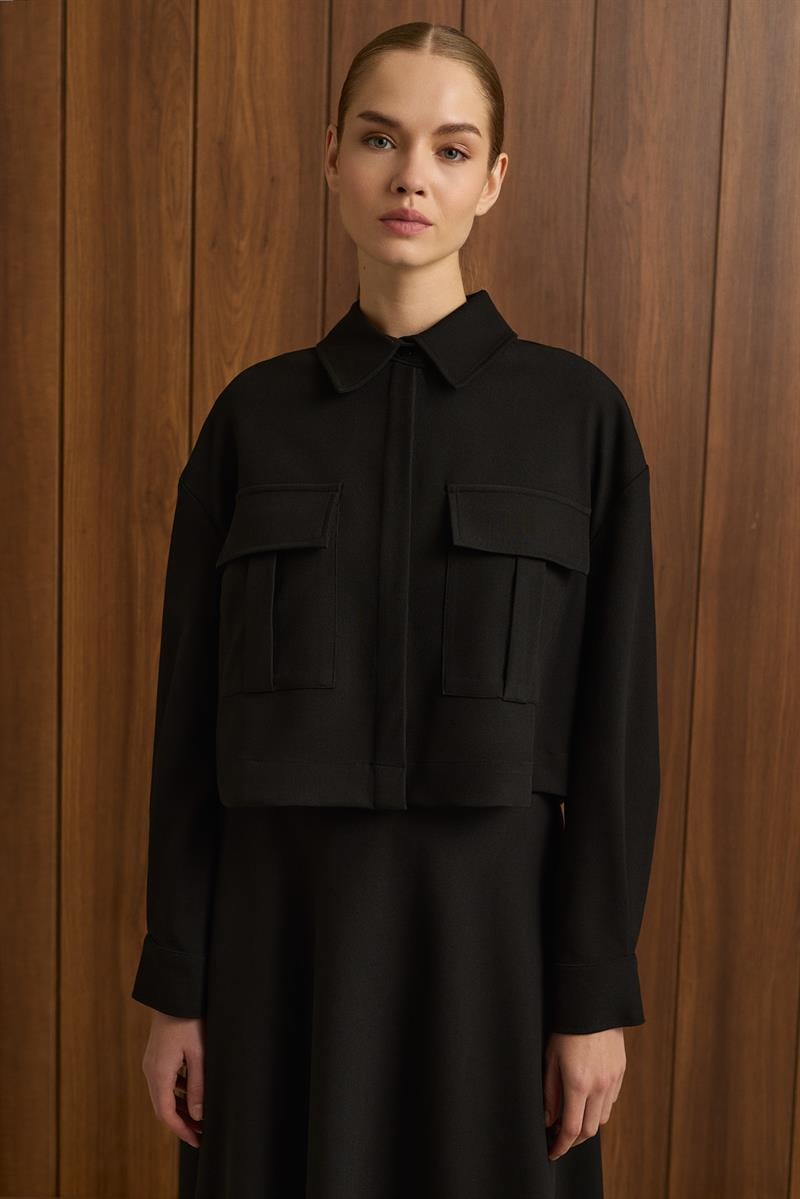 ELİZA CEPLİ KISA GÖMLEK SİYAH