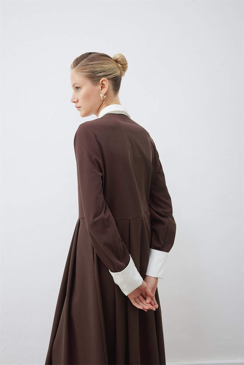 ELİZA GÖMLEK DETAYLI ELBİSE KAHVE