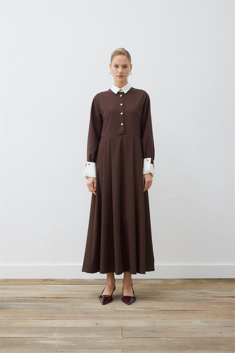 ELİZA GÖMLEK DETAYLI ELBİSE KAHVE