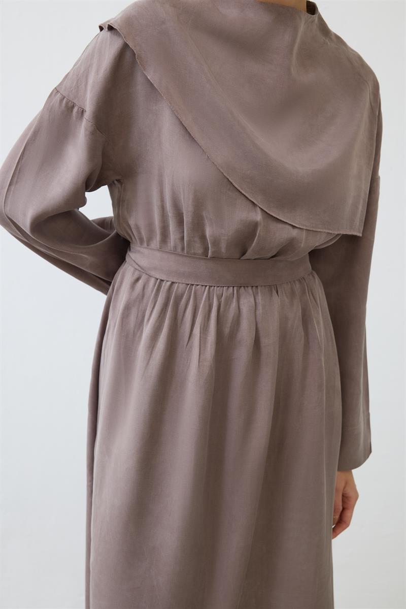 ELVA WASHED SILK SHAWL DETAILED DRESS ETOUPE