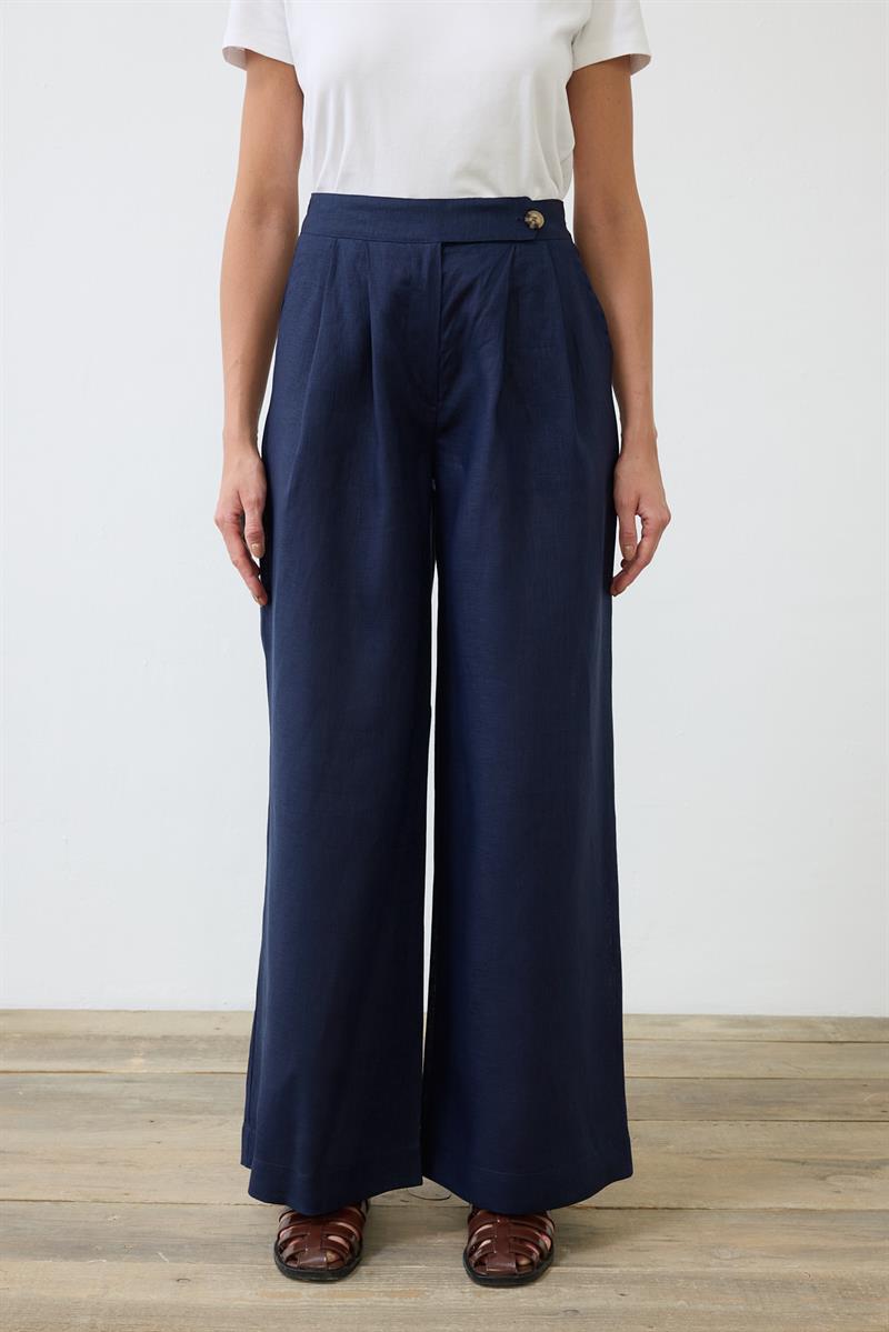 EMMA %100 KETEN PALAZZO PANTOLON LACİVERT