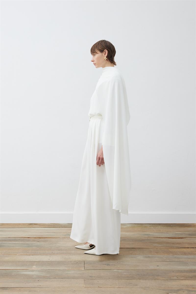 EVA KREP ŞALLI BLUZ - PALAZZO PANTOLONLU TAKIM EKRU