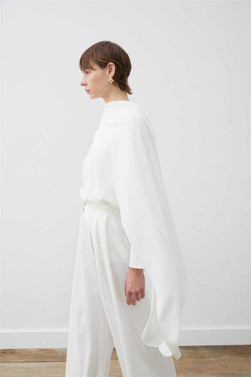 EVA KREP ŞALLI BLUZ - PALAZZO PANTOLONLU TAKIM EKRU