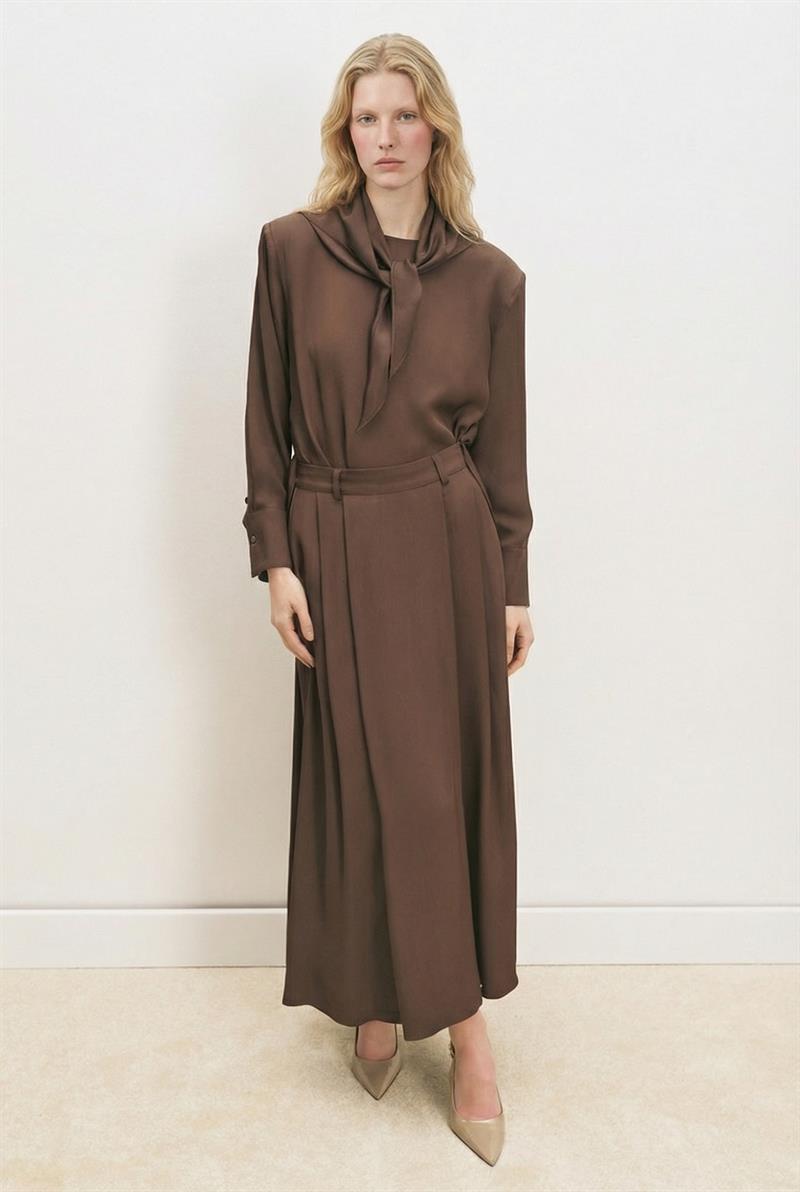 EVAN FULARLI BLUZ ETEK TAKIM KAHVE