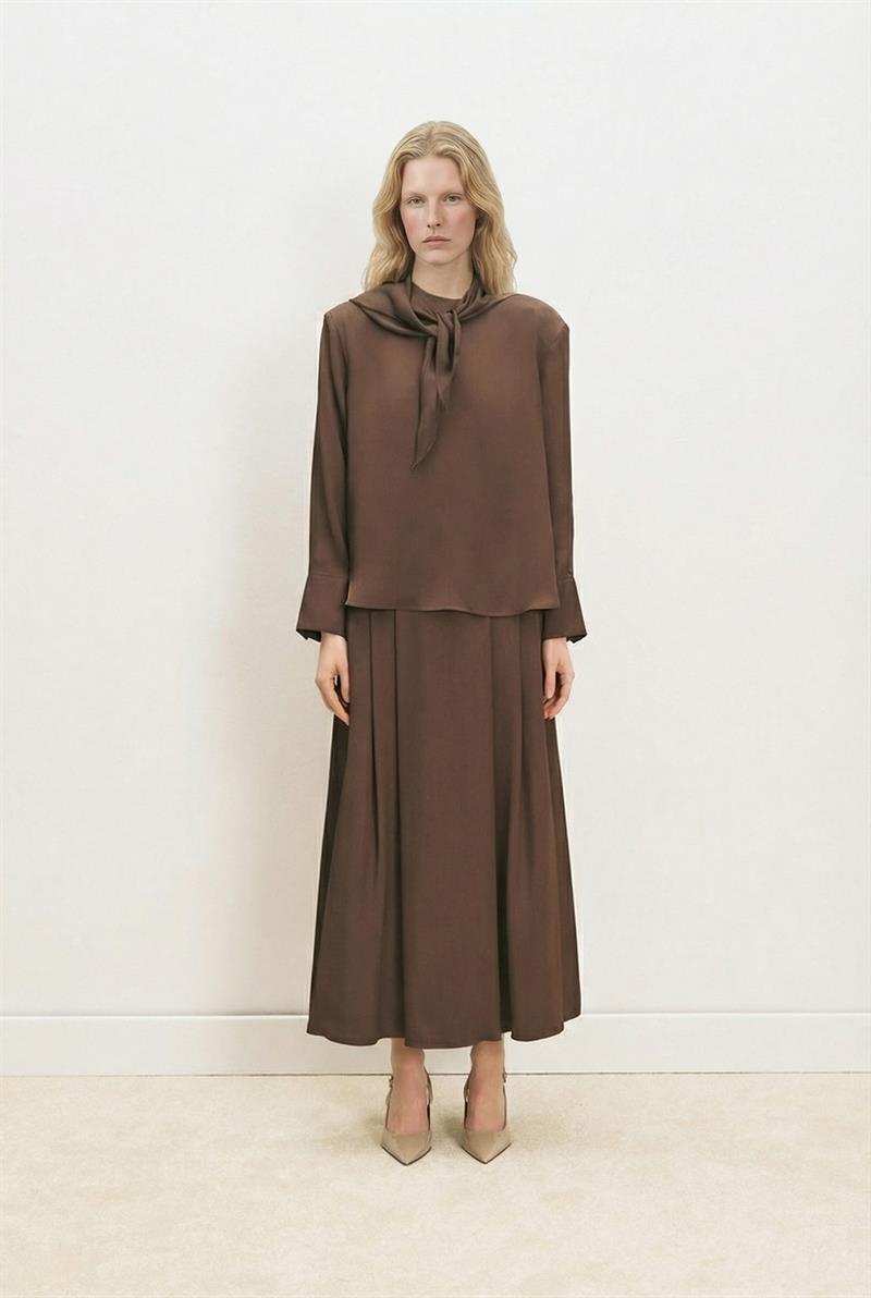 EVAN FULARLI BLUZ ETEK TAKIM KAHVE