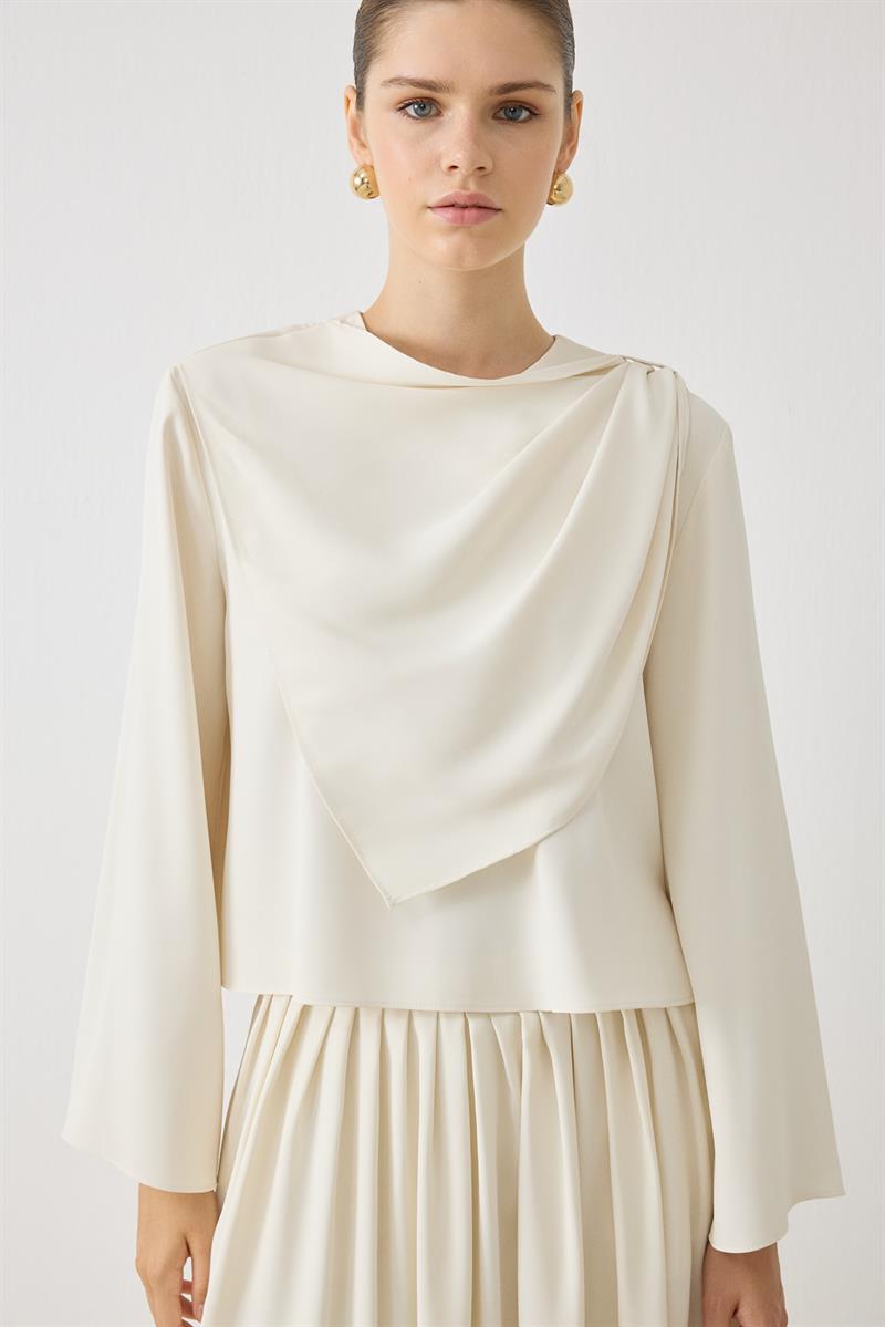 FERAL SHAWL DETAILED SKIRT SUIT ECRU