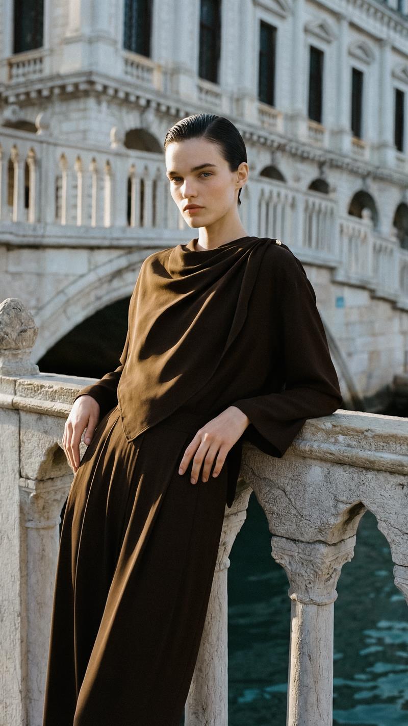 FERAL SHAWL DETAILED PANTS SUIT BROWN