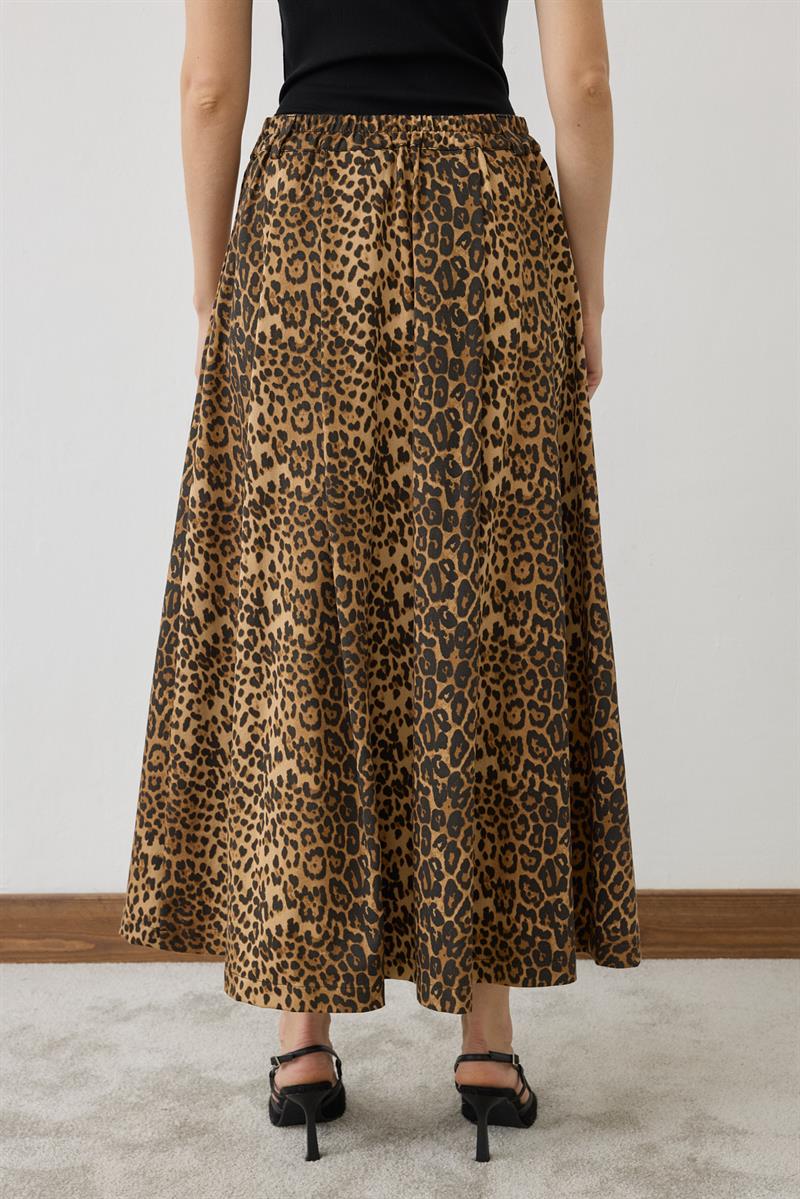 FLAM LEOPAR DESENLİ PİLELİ ETEK LEOPAR