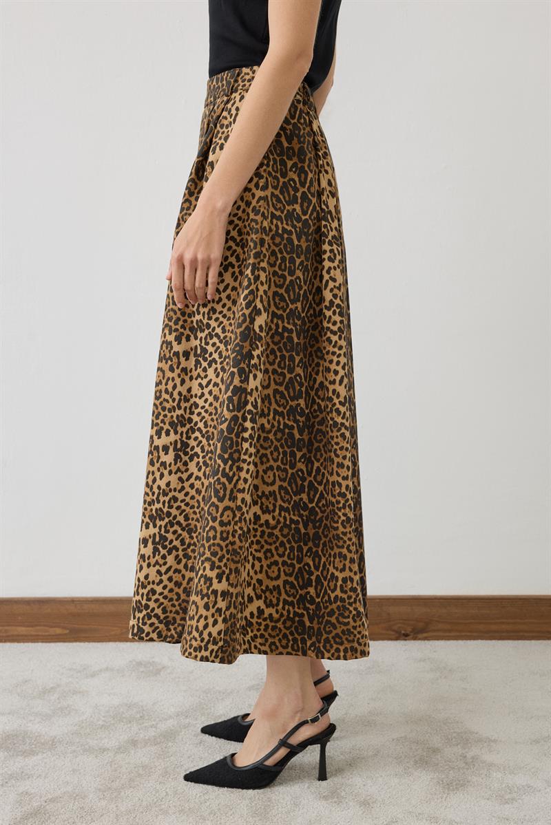 FLAM LEOPAR DESENLİ PİLELİ ETEK LEOPAR